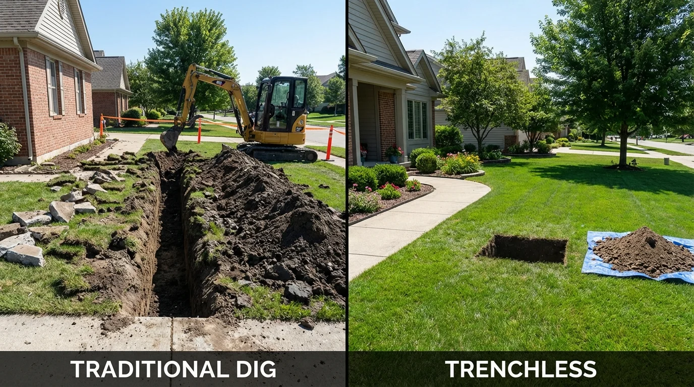 Trenchless sewer repair with minimal yard damage versus traditional excavation in Sundance, WY